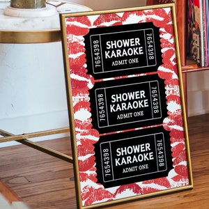Shower Karaoke Ticket Print Bathroom Retro Black Aesthetic Shower Singing Funny college apartment preppy girly Vintage Trendy Home Decor