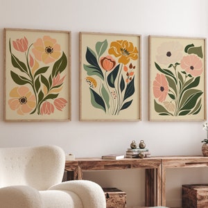 Boho Floral Art Print Set: Terracotta Abstract Flowers (Digital Download)