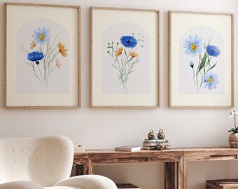 Watercolor Flower Prints Set of 3, Wildflowers Floral Art, Gallery Wall ...