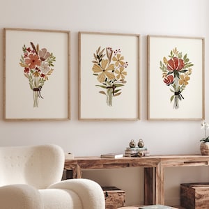 Set of 3 Neutral Watercolor Wildflower Prints | Minimalist Boho Wall Decor | Botanical Wall Art | Digital Download PRINTABLE Floral Prints