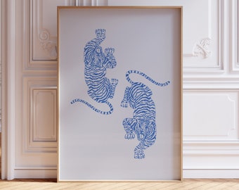 cheetah animal print, preppy wall art, preppy dorm room decor, aesthetic wall art prints, Blue trendy maximalist wall art dopamine decor