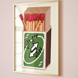 Te amo más Impresión de arte de pared retro verde Arte de pared de naipes imprimible Impresión de caja de cerillas Decoración de pared preppy para apartamento Arte de pared moderno