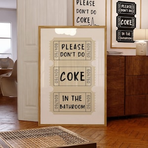 Bitte machen Sie keine Cola im Badezimmer, Wandkunst, trendige druckbare Kunst – Preppy-Wand-Kunstdrucke – Ticket-Druck, trendige Wandkunst, Retro-Druck