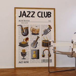 Jazz Club Printable Wall Art, Mid Century Modern Art Print, Music Wall Decor,  Vintage Music Poster, Retro Jazz Music Print Digital Download