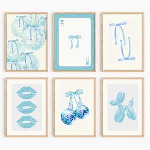 Trendy Gallery Wall Set Of 6 Blue Wall Art Trendy Poster Preppy Wall Art Gollege Dorm Decor Purple Aesthetic Wall Art Digital Download