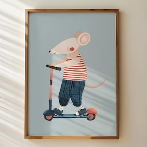 Dalmatian Scooter Wall Art, Kids Room Animal Print, Playroom Dalmatian Poster, Gender Neutral Nursery, Toddler Room Decor, Boys Room Decor