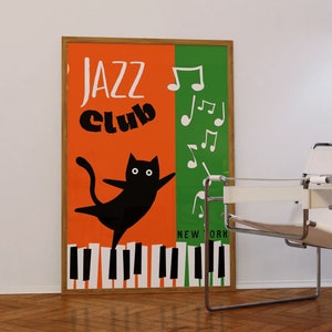 Jazz Club Printable Wall Art, Mid Century Modern Art Print, Music Wall Decor, Vintage Music Poster, Retro Jazz Music Print Digital Download