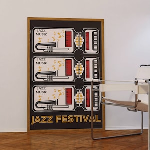 Jazz Club Printable Wall Art, Mid Century Modern Art Print, Music Wall Decor, Vintage Music Poster, Retro Jazz Music Print Digital Download