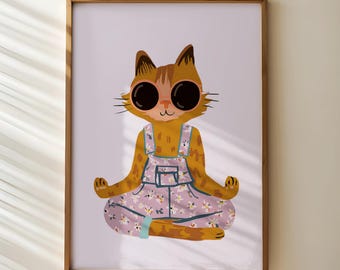 Whimsical Cat Nursery Print: Purple Pastel Kids Room Decor (Digital Download