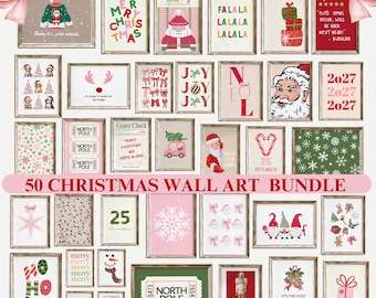 Christmas Wall Art Bundle of 50 Printable Prints for Holiday Home Decor,   Cozy Winter Interiors, Instant Digital Download