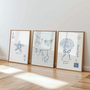 Coastal Print Set, Beach Seashell Wall Art (Digital Download)