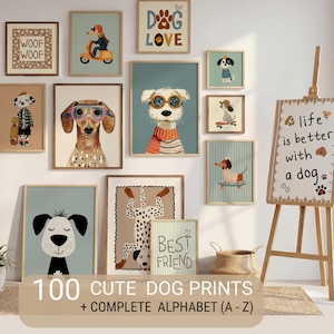 100 Ilustrações de Filhotes Brincalhões para Decoração de Parede, Ideal para Amantes de Cães (Download Digital)