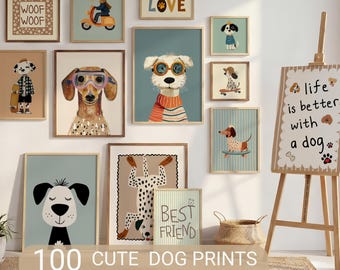 100 Playful Puppy Wall Art Prints, Dog Lover Decor (Digital Download)