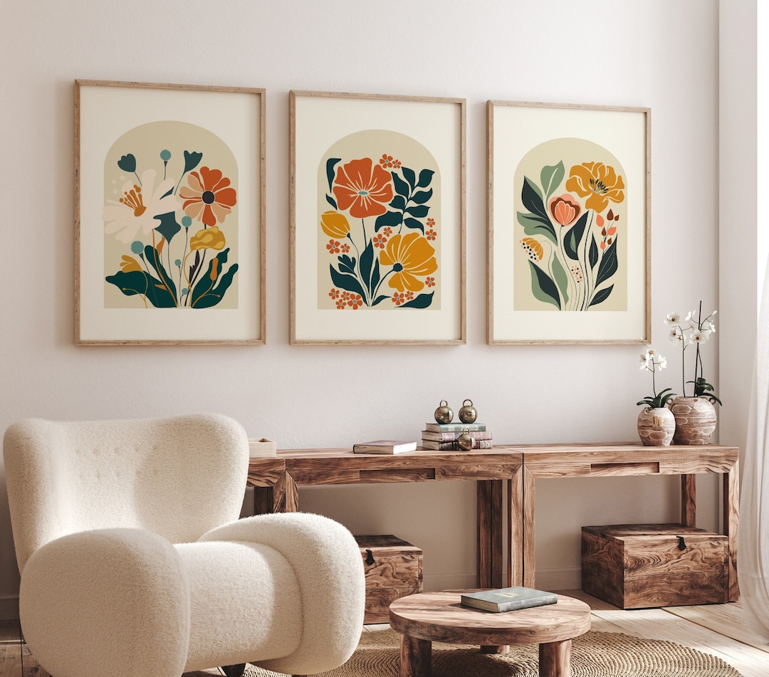Boho Abstract Flowers Print Set: Terracotta Floral Wall Art (digital ...