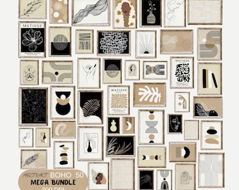 50 Piece Boho Gallery Wall Art Set: Abstract Prints (Digital Download)