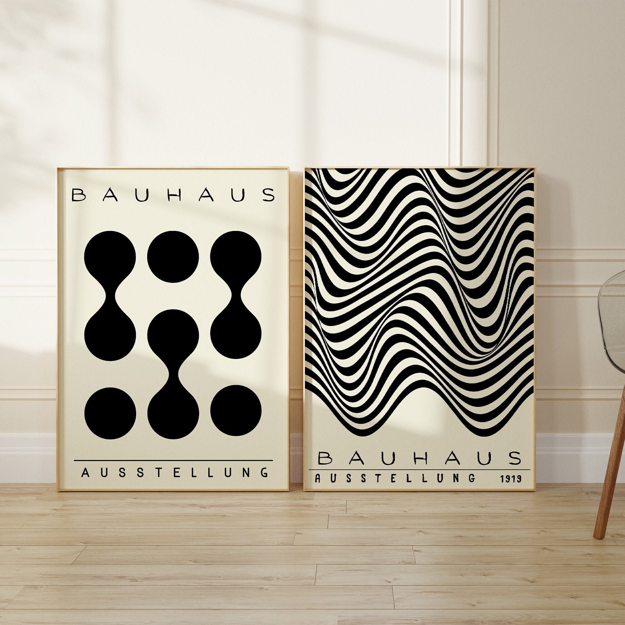 Bauhaus Art Prints Set of 2 - Black Bauhaus Poster - Bauhaus