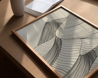 Minimalist Line Art Print: Neutral Beige Abstract Drawing (Digital Download)