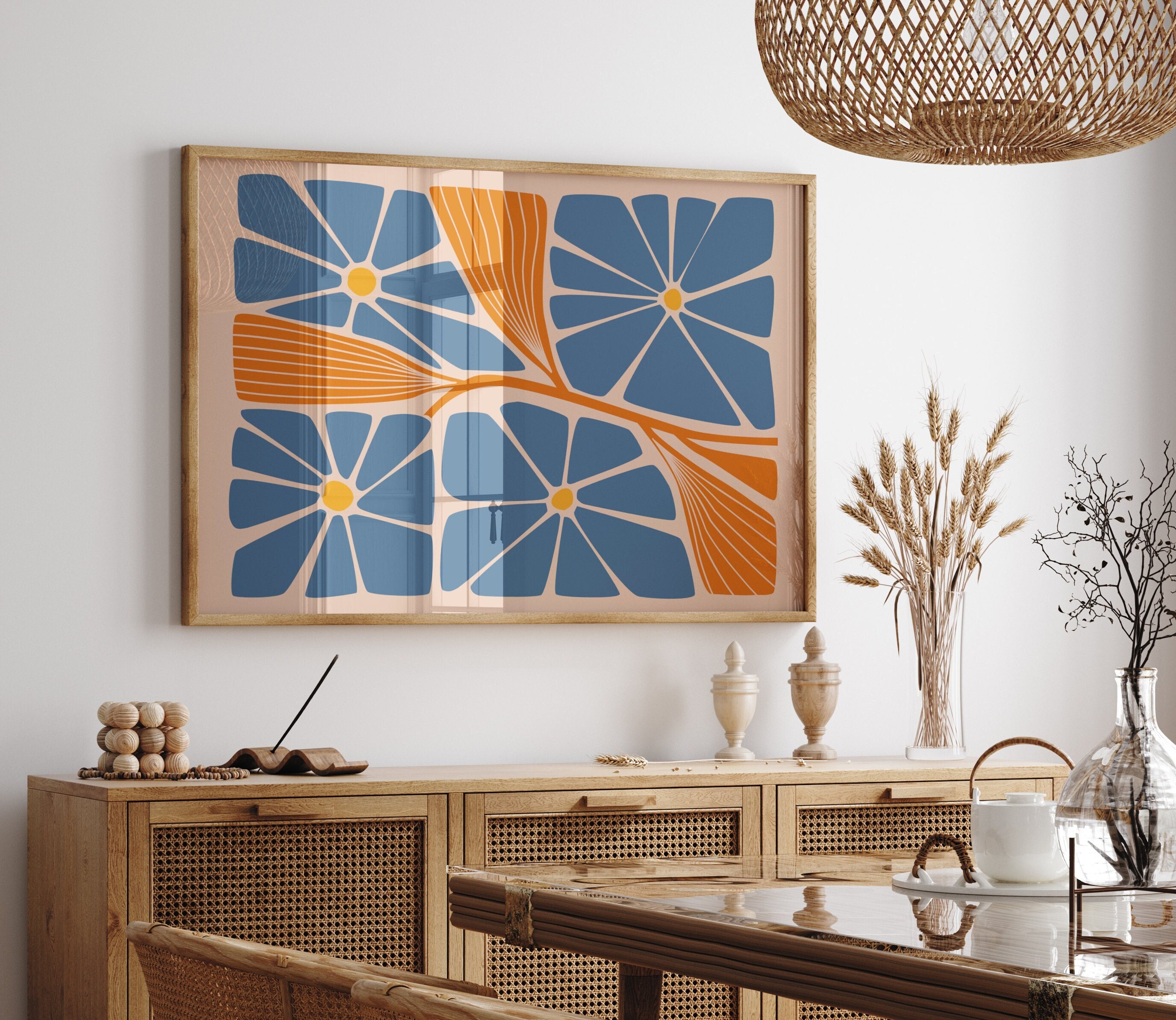 Horizontal Matisse Print, Blue Minimalist Abstract Print, Horizontal Print, Boho Wall Art, Botanical Wall Art, Digital Download Matisse