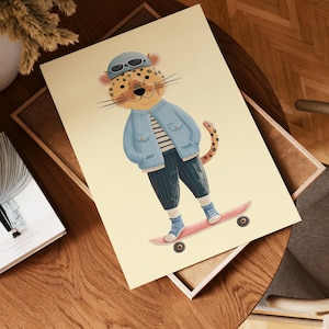 Tiger Skateboarding Poster, Kinderzimmer Poster, Kunst für Kinder, Kinderzimmer, DIGITALER Download