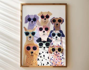 Colorful Puppy Portrait Print: Funny Dog Wall Art, Kids Nursery Decor (Digital Download)