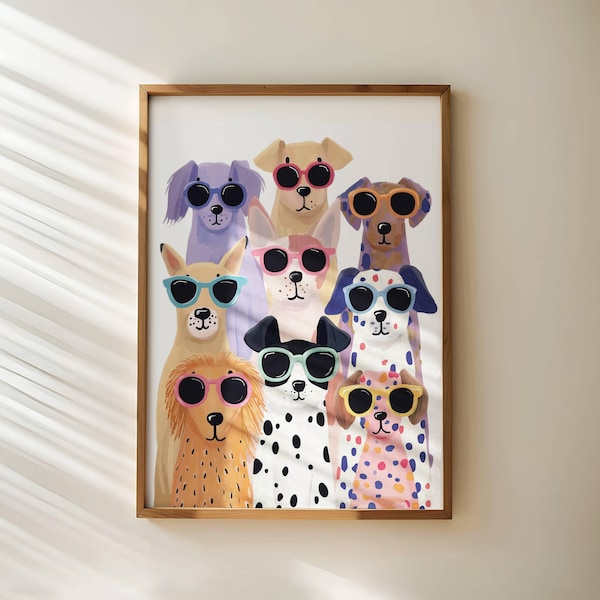 Colorful Puppy Portrait Print: Funny Dog Wall Art, Kids Nursery Decor (Digital Download)