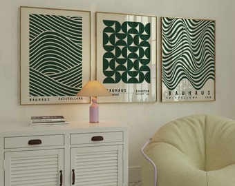 Bauhaus Exhibition Art Prints: Green Geometric Set of 3 (Digital Download)