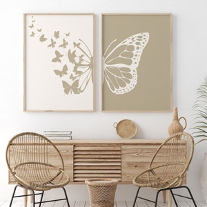 Butterfly Printable Wall Art Set of 2, Beige Sketch Butterfly Poster ...