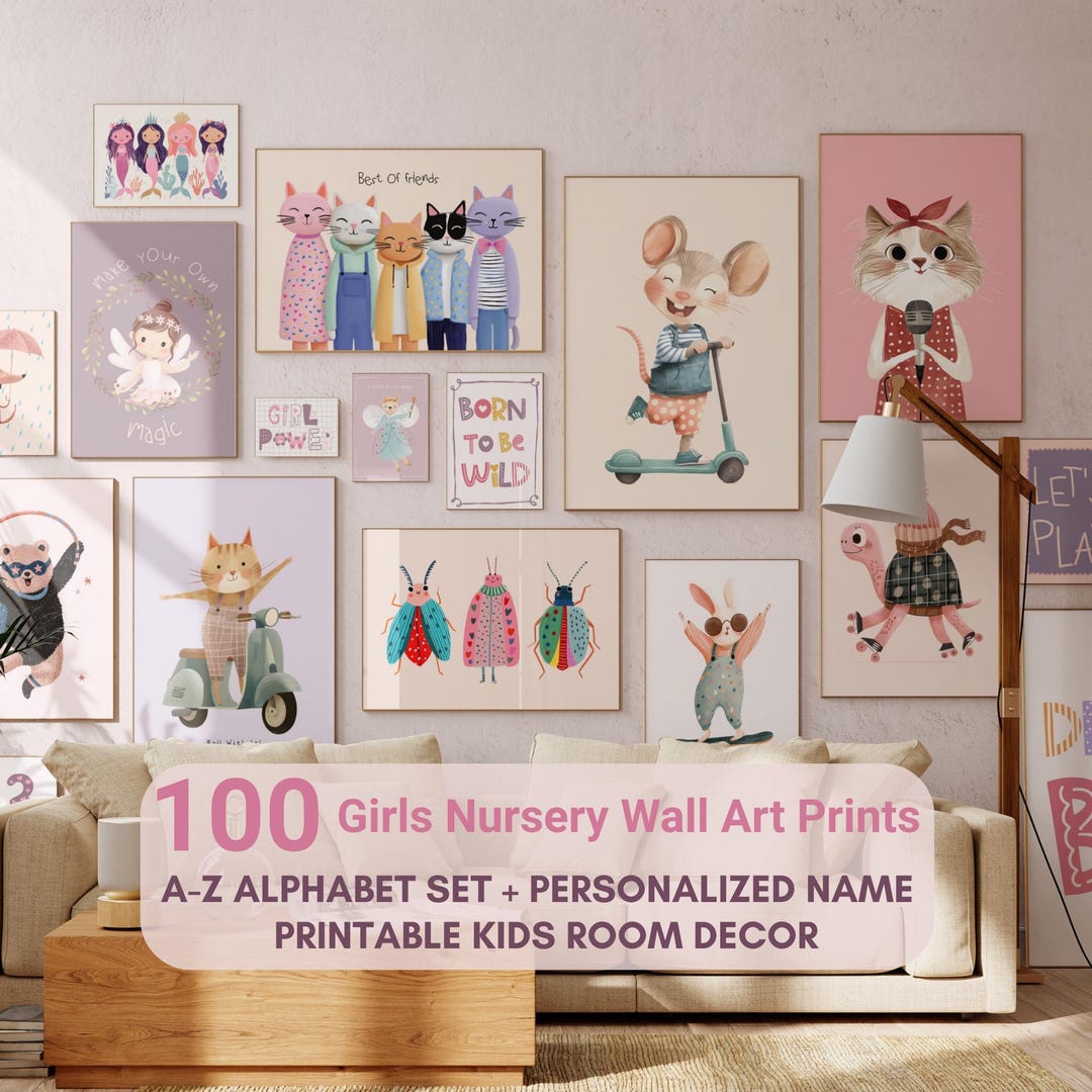 100 Girls Wall Art Bundle, Printable Nursery Decor Set, Digital ...