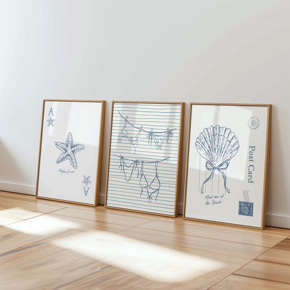 Coastal Print Set, Beach Seashell Wall Art (Digital Download)