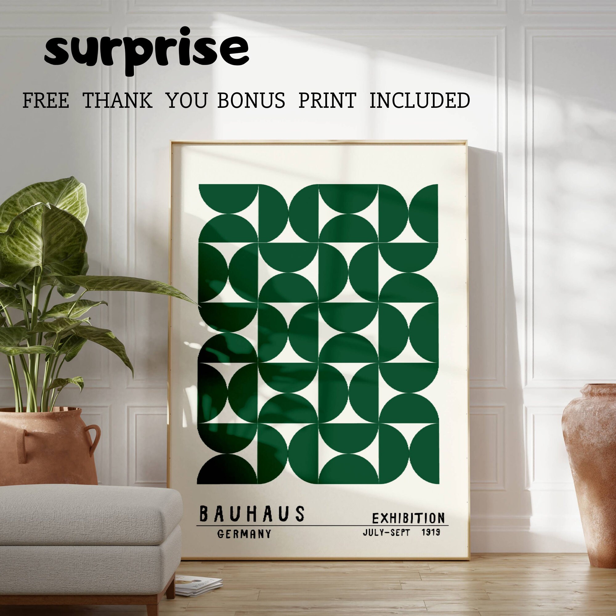 Bauhaus Print Set: Mid Century Modern Green Geometric Art (digital ...