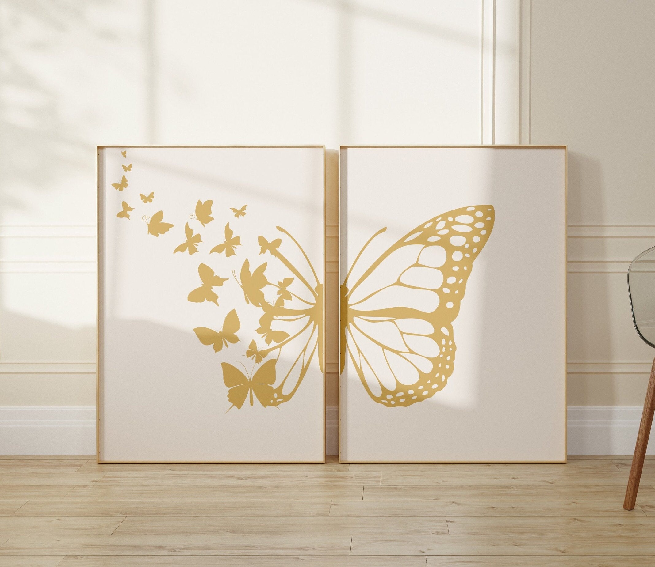Butterfly Printable Wall Art Set of 2, Gold Sketch Butterfly Poster ...