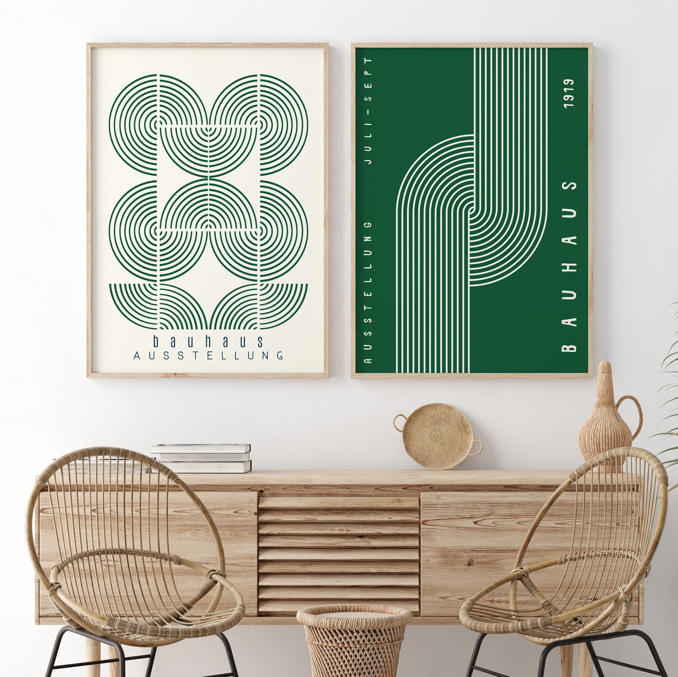 Bauhaus Print Set: Mid Century Modern Green Geometric Art (digital ...