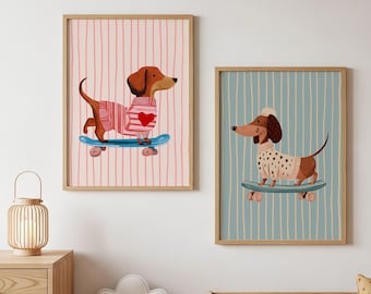 Funny Dogs Print | Skateboard Animal Poster, Kids Room (Digital Download)