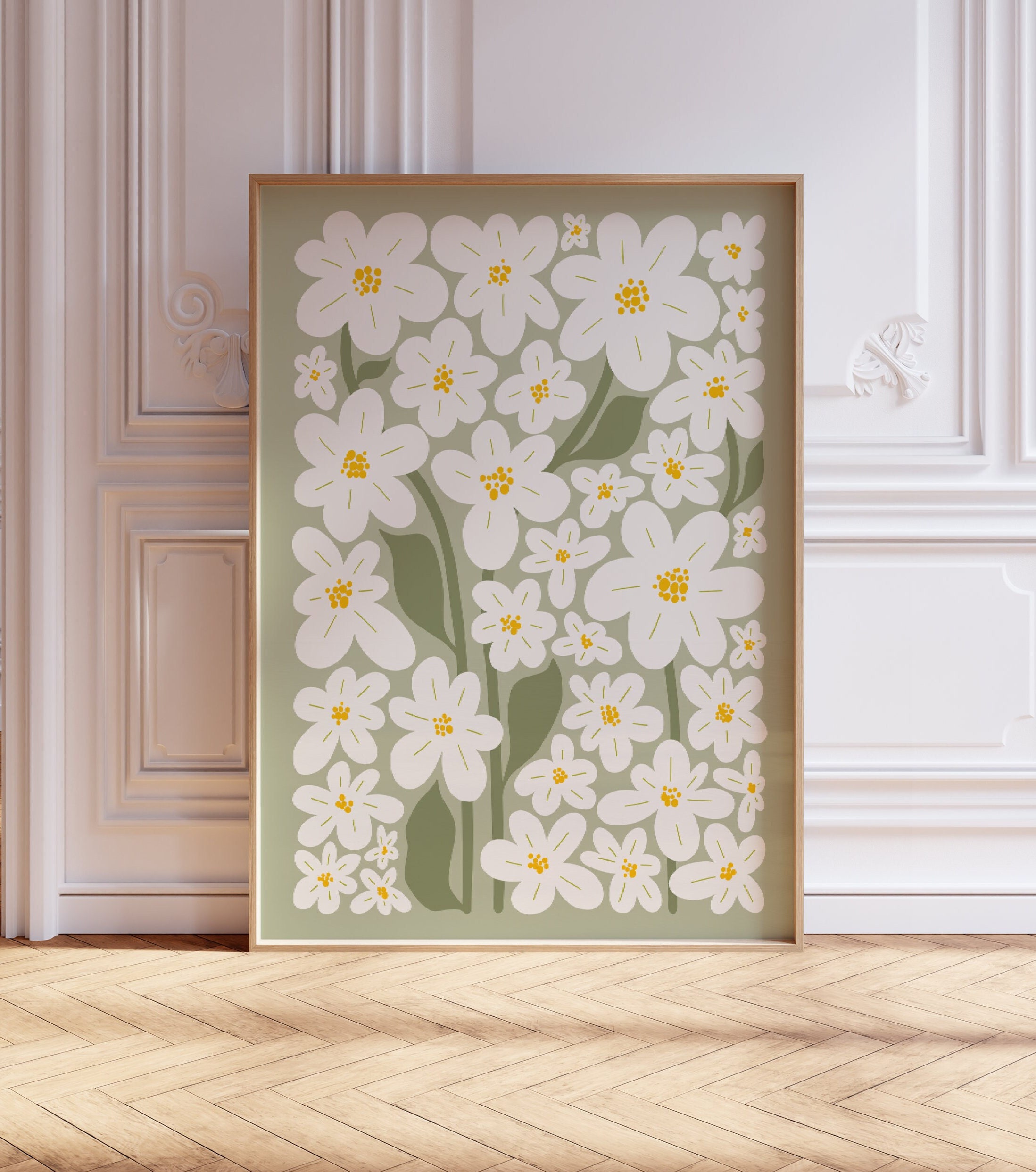 Daisy Floral Illustration: Sage Green Boho Wall Art (digital Print) - Etsy