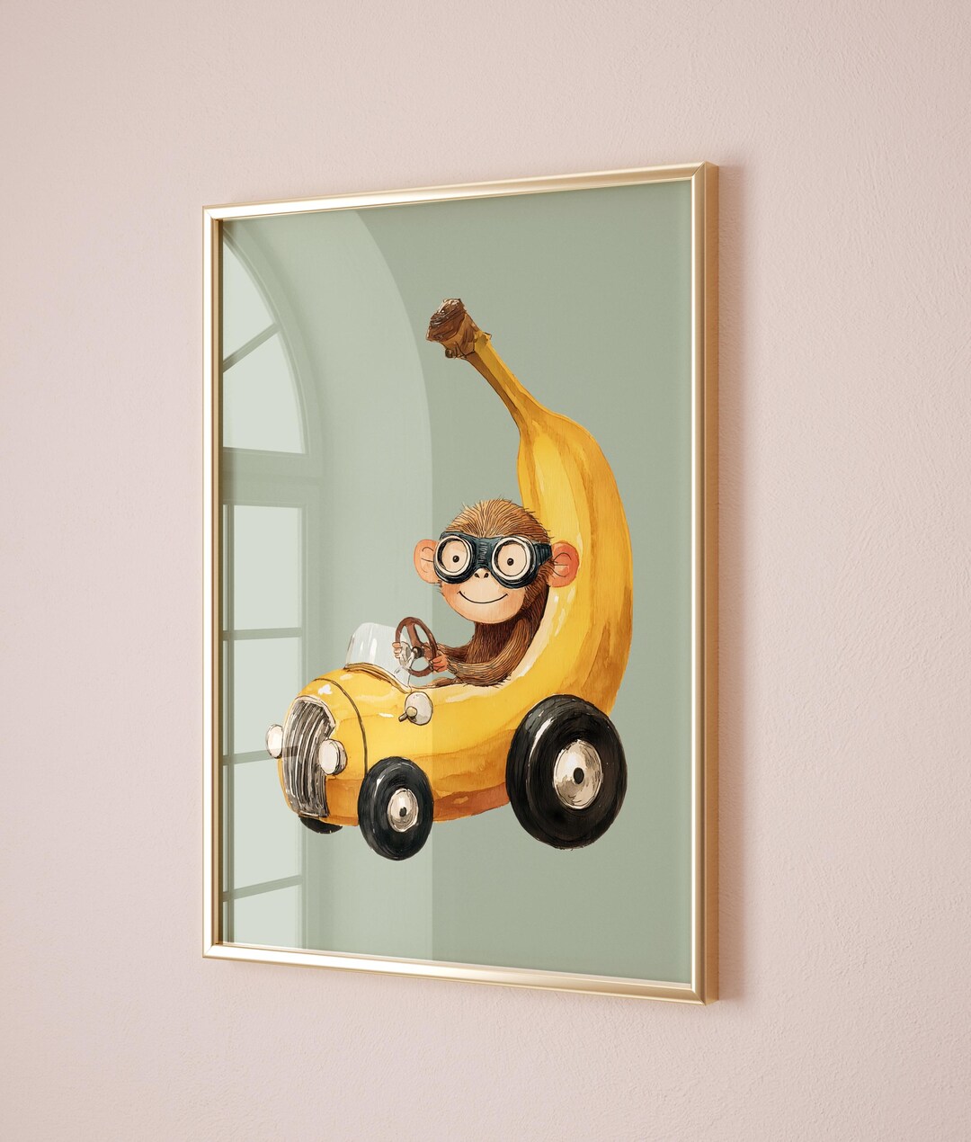 Funny Banana Car Monkey Print, Whimsical Kids Nursery Wall Art (digital ...