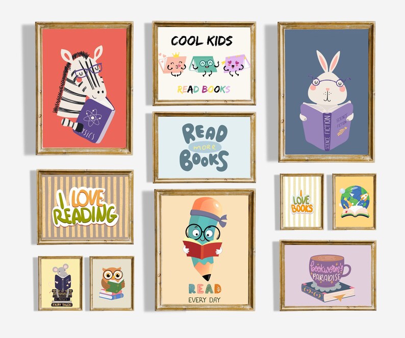 Kids Room Wall Art Prints: Book Lover Nursery Decor (digital Download ...