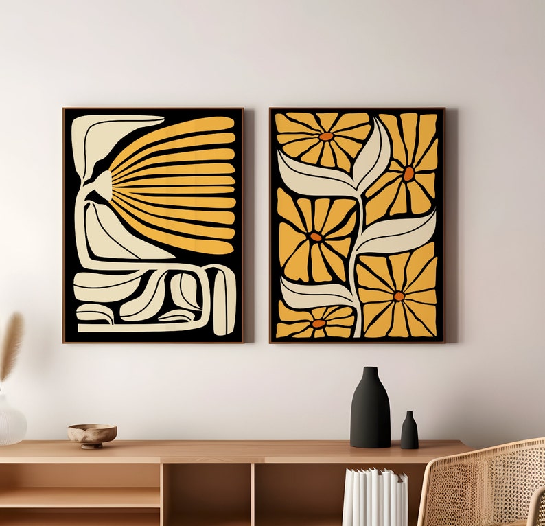 Abstract Floral Print Set: Boho Botanical Wall Art (digital Download ...