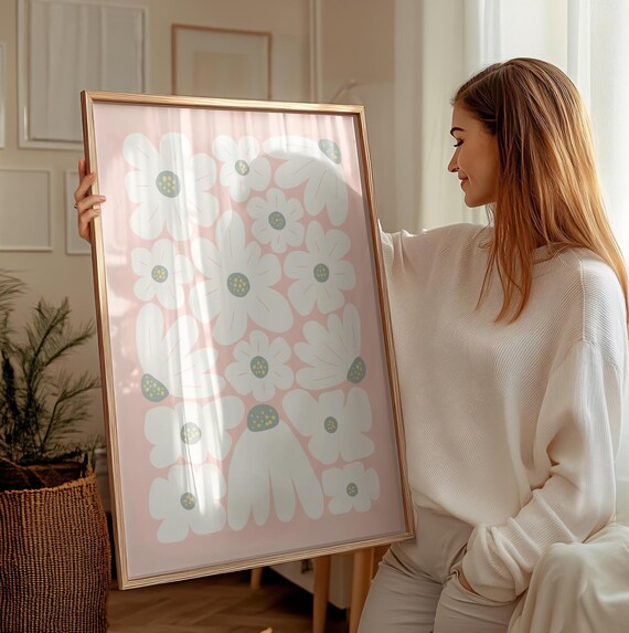 Pastel Pink Daisy Art Print: Boho Floral Nursery Decor (Digital Download)
