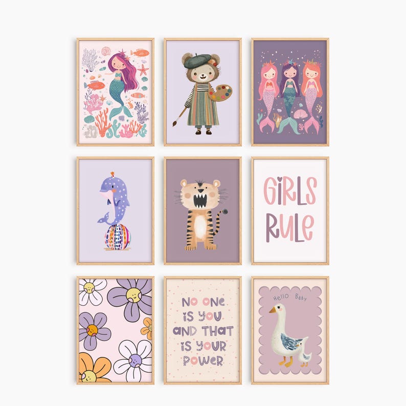 100 Girls Wall Art Bundle, Printable Nursery Decor Set, Digital ...