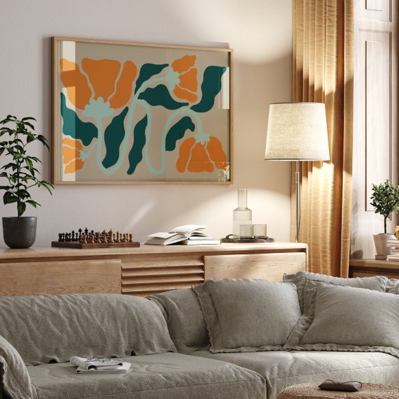Matisse Inspired Botanical Print with Orange Abstract Wall Art featuring Modern Scandinavian Decor Minimalist Living Room Download