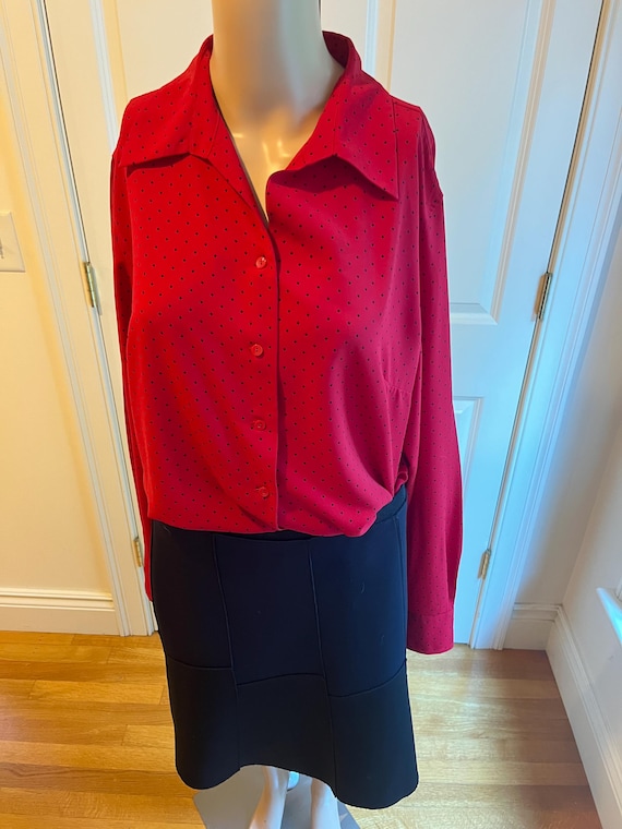 Red polka dot button down blouse size Medium - image 2