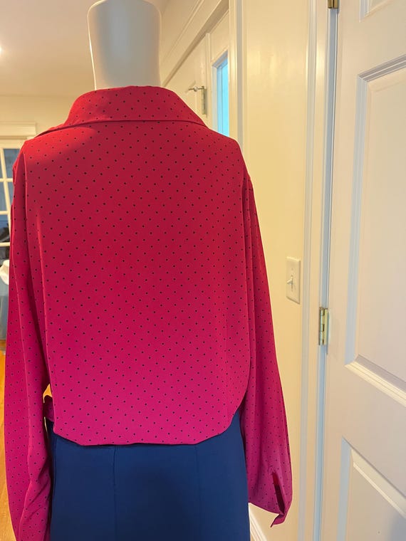 Red polka dot button down blouse size Medium - image 3