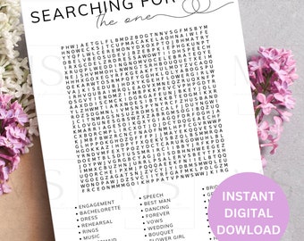 Searching For The One - Bridal Shower Word Search Digital Download - Wedding Theme Word Search - Bridal Shower Game Print Out