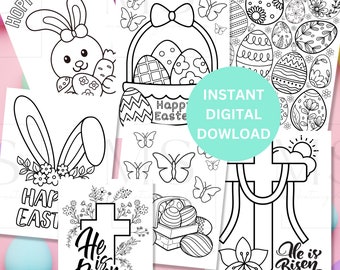 Easter Coloring Pages - All Ages Coloring Digital Download -  Multiple Page Easter Coloring Sheet Print Out