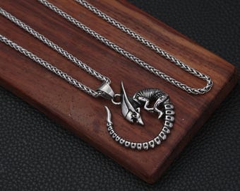 Gothic Alien Xenomorph Necklace, Stainless Steel Monster Pendant, Sci Fi Punk Jewelry