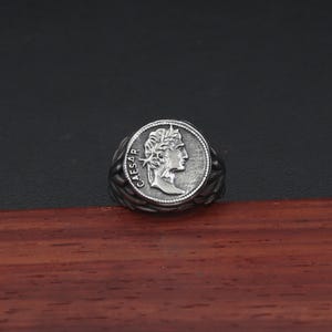 Roman Coin Ring, Ancient Caesar Signet Ring, Vintage Roman Jewelry, Emperor Ring, Historical Gift