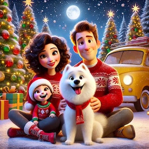 Portrait style Noël Pixar à partir d'une photo, portrait de personnage Pixar personnalisé, portrait dessin animé personnalisé, cadeau couple personnalisé style dessin animé