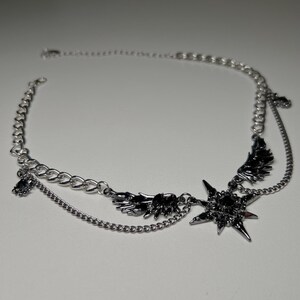 gothic necklace, black necklace, star necklace, winged angel pendant, gothic jewelry, dark angel wing, vampire aesthetic, grunge jewelry, chain necklace, dark aesthetic, statement necklace, edgy necklace, y2k jewelry