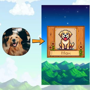 Custom Pet Portrait, Custom Stardew Valley Pixel Art Portrait, Custom Pixel Art for Couples and Families, Stardew Valley Gift