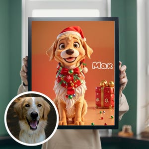 Cartoon Pet Portrait, Personalized Pet Portrait, Custom Pet Portrait, Christmas Pet Portrait, Funny Cartoon Dog Portrait, Dog Memorial Gift